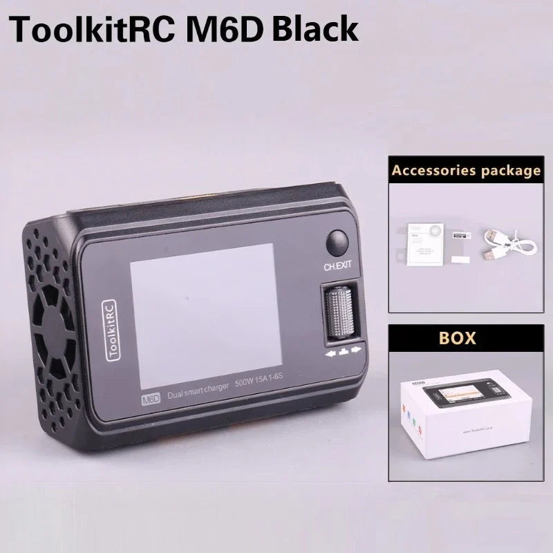 ToolkitRC M6D 500W Smart Charger - 15A Dual DC Charger & Discharger for 1-6S LiPo, LiHV, Li-Ion, NiMH & Pb Batteries