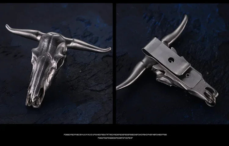 Outdoor EDC Stainless Steel Bull Head Tool – Multi-Function Pocket Cutter, Necklace Pendant & Defensive Window Breaker