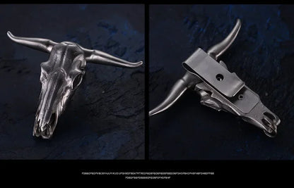 Outdoor EDC Stainless Steel Bull Head Tool – Multi-Function Pocket Cutter, Necklace Pendant & Defensive Window Breaker