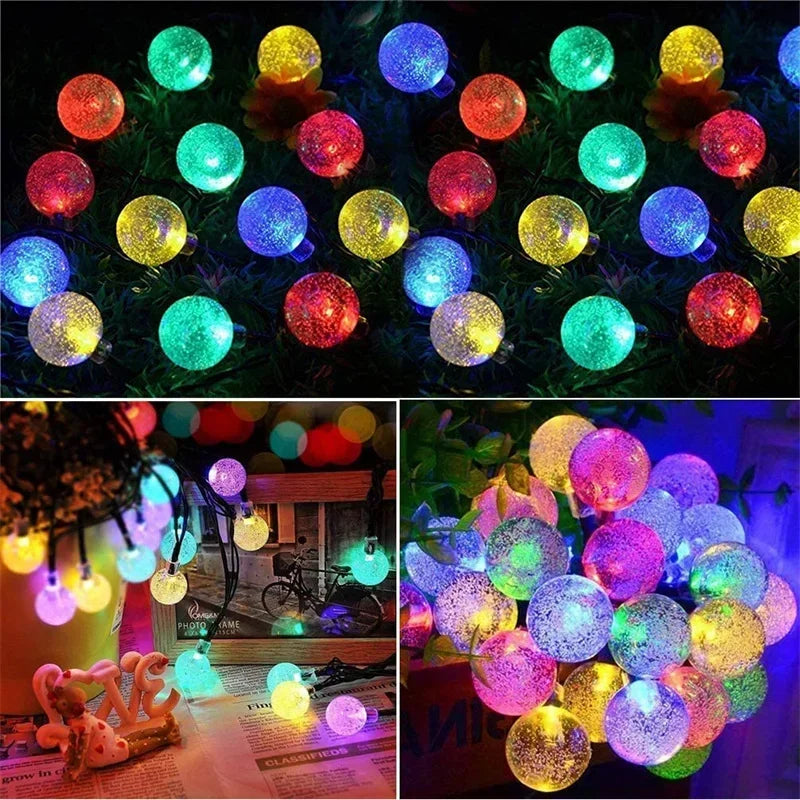Solar Powered LED String Lights - Waterproof Crystal Globe Lights with 8 Modes for Outdoor Garden and Party Decor
