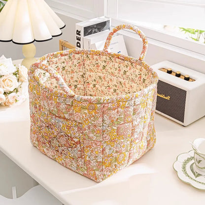 Floral Fabric Storage Bins with Handles – Foldable Desktop Organizer Basket for Clothes, Underwear & Home Decor Multi-Compartment Storage