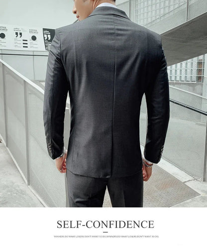 Men’s Business Suit Set — Blazer, Vest & Pants, Slim Fit Solid Color Wedding & Formal Dress Suit, Plus Size