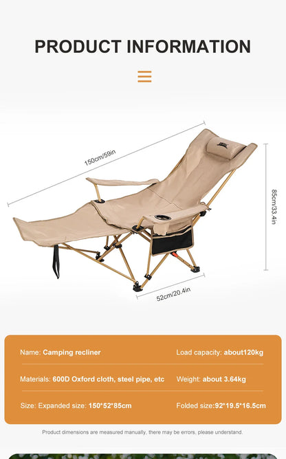 WESTTUNE 2-in-1 Reclining Camping Chair – Lightweight Folding Lounge Chair with Adjustable Backrest & Footrest for Beach