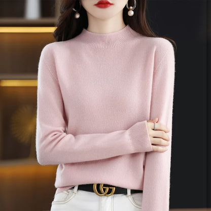 100% Pure Wool Half-Neck Pullover – New Cashmere Sweater for Women, Casual Knit Top in 19 Autumn and Winter Colors