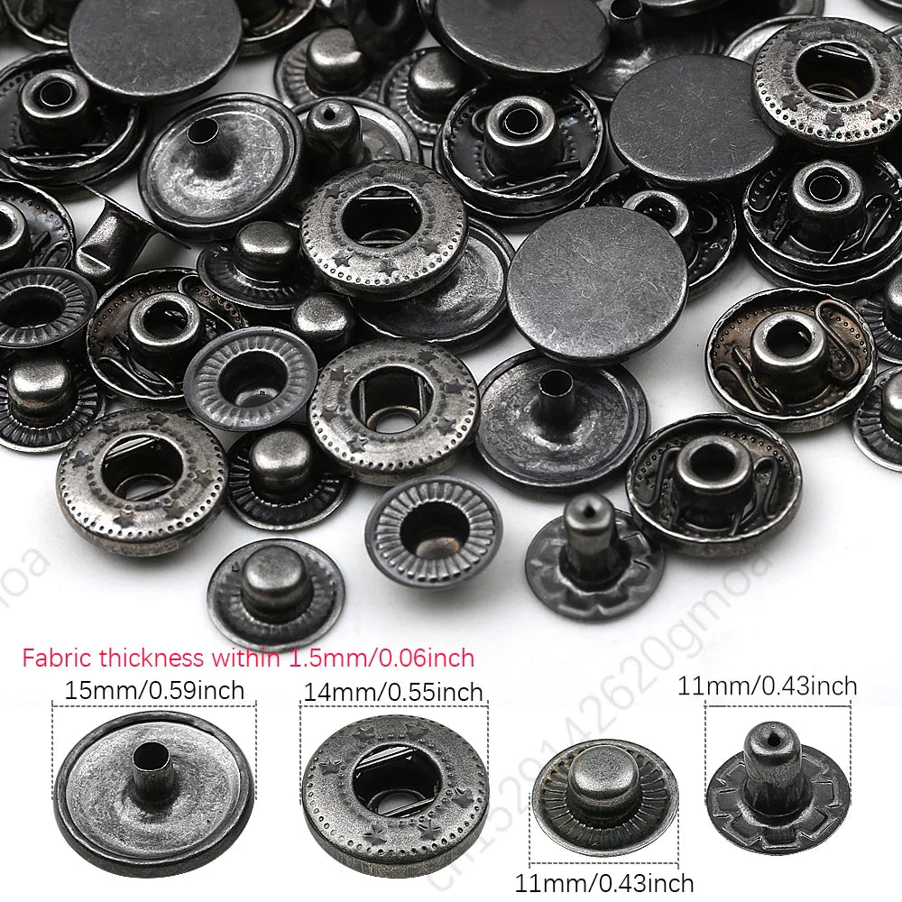 10mm, 12.5mm & 15mm Stainless Steel Snap Fasteners – Sewing Buttons for Clothing, Jackets & Leather Crafts