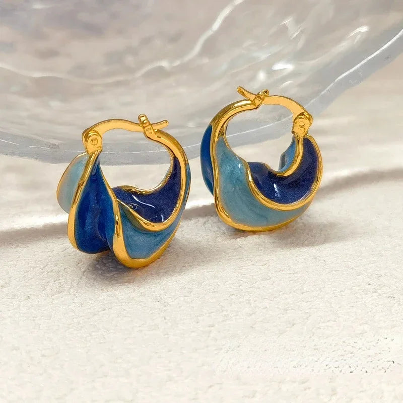 Gold-Plated Enamel Textured Small Hoop Earrings — Statement Hoops for Women, Creative Jewelry Gift
