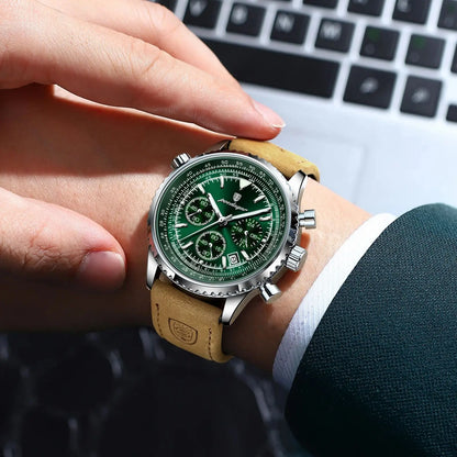 POEDAGAR Luxury Men's Quartz Watch Waterproof Luminous Date Chronograph Leather Military Sports Wristwatch