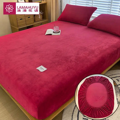 Soft Warm Plush Fitted Sheet – Elastic Coral Fleece Mattress Cover for Winter, Luxury Double Bed Bedding