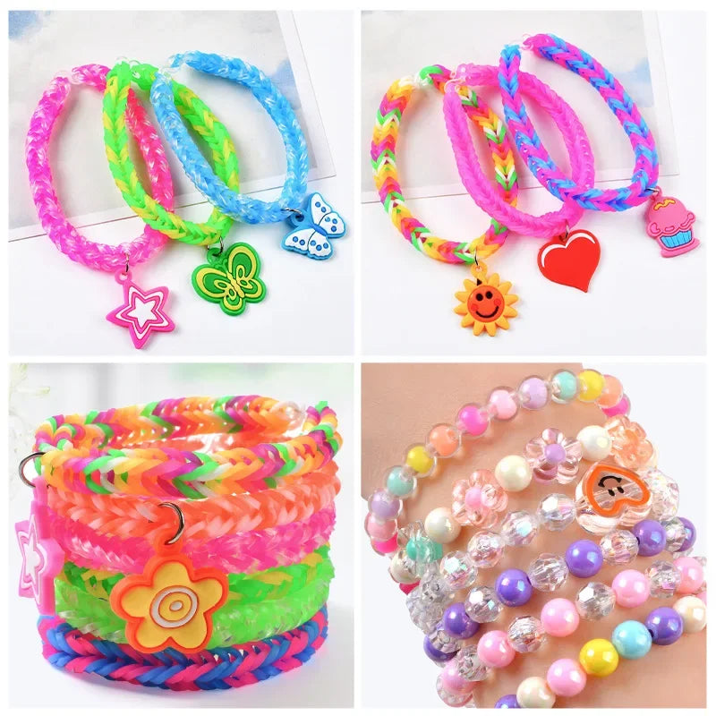 600pcs Fluorescent Glow Bracelet Kit - DIY Rubber Loom Bands for Kids Party Crafts, Wrist & Necklace Making Supplies