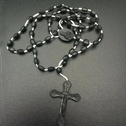 Vintage Cross Rosary Necklace – Fashion Beaded Chain with Jesus Crucifix & Virgin Mary Pendant Religious Jewelry for Men & Women