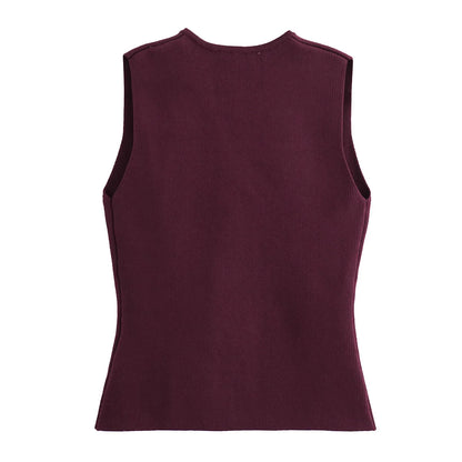 TRAF 2024 Women's Knit Vest Top – Cropped Sleeveless, Button Front, Summer Knitted Holiday Short Tops