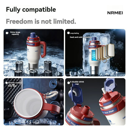 1250ml Stainless Steel Ceramic Tumbler - Large Insulated Water Bottle with Straw for Cold Drinks & Travel