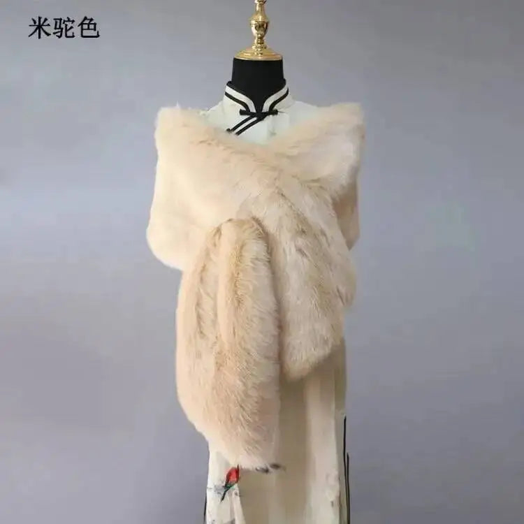 32-Color Luxury Faux Fox Fur Shawl – Women’s Plush Winter Scarf, Wrap & Cape for Wedding & Coat