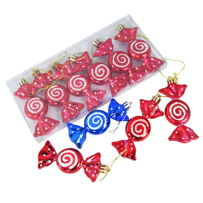 6PCS Christmas Candy Cane & Lollipop Hanging Ornaments – Festive Tree Pendants for Home Holiday Decor