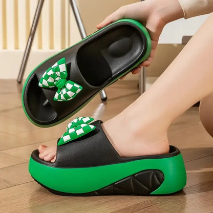 Women’s Bow Slippers – EVA Soft Sole Platform Sandals, Summer Casual Non-Slip Beach Footwear