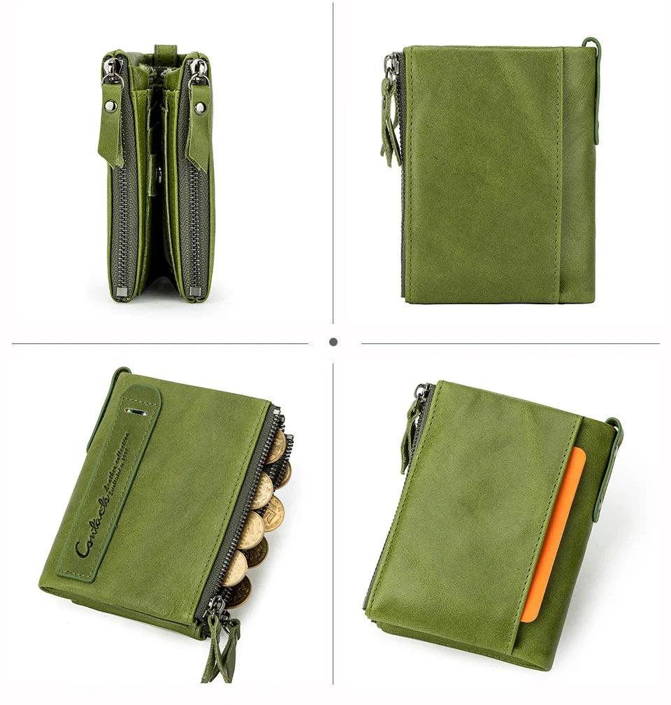 CONTACT'S Genuine Leather Short Wallet for Women — Luxury Designer Card & Coin Holder, Mini Money Clip Wallet with Free Shipping
