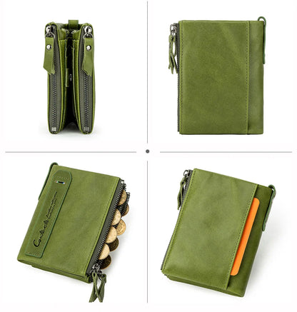 CONTACT'S Genuine Leather Short Wallet for Women — Luxury Designer Card & Coin Holder, Mini Money Clip Wallet with Free Shipping