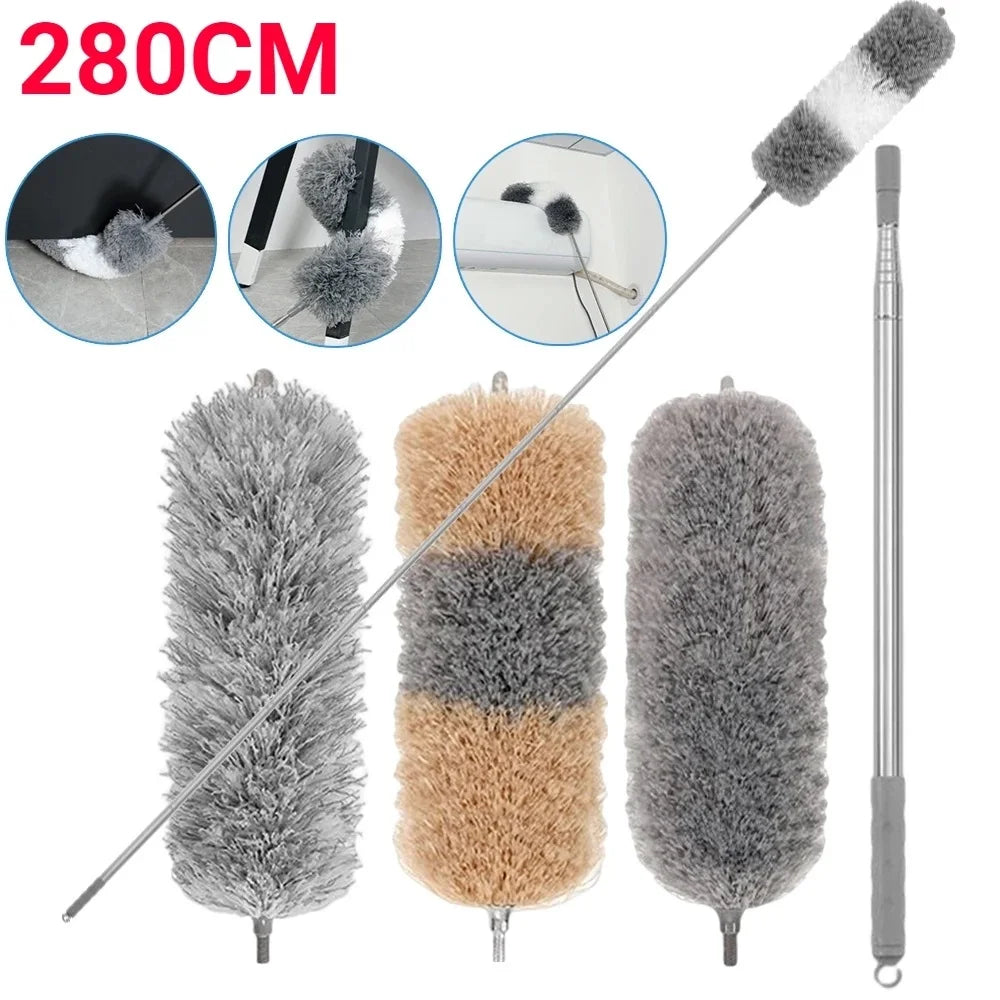 280cm Extendable Microfiber Duster — Telescopic Dust Cleaner Brush for Mites, Gaps & Home Cleaning