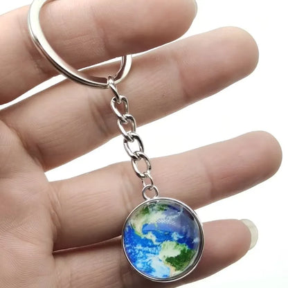 Glow in the Dark Solar System Keychain – Luminous Nebula Planet Key Ring with Moon, Earth, Sun, Double-Sided Glass Ball