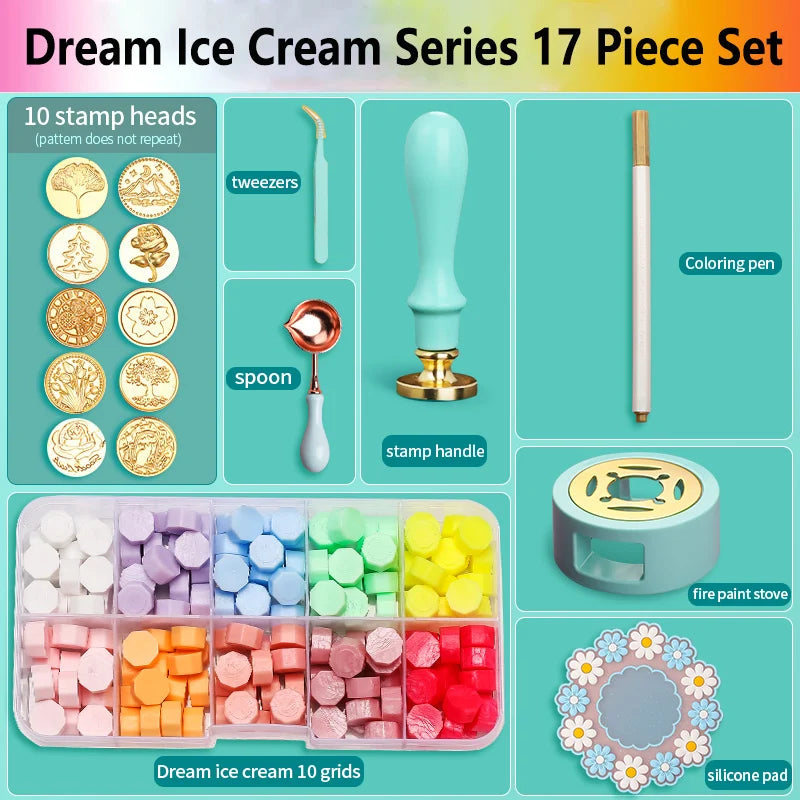 Wax Seal Stamp Kit with Storage Box & Furnace - Craft Supplies for Christmas & Wedding Invitation Decoration