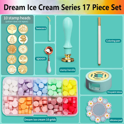 Wax Seal Stamp Kit with Storage Box & Furnace - Craft Supplies for Christmas & Wedding Invitation Decoration
