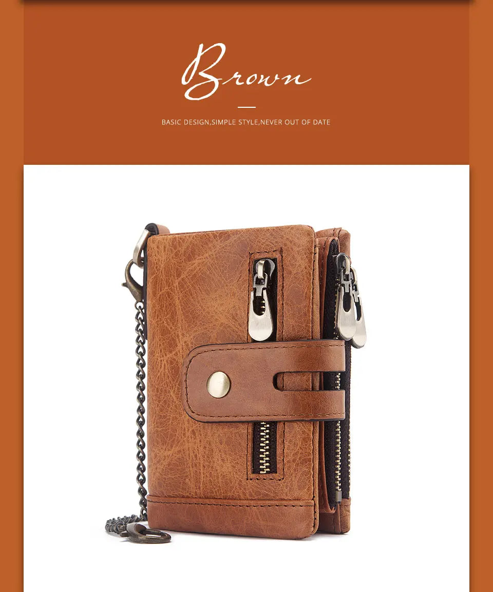 Fashion Women’s Leather Wallet — Genuine Leather Clutch with Hasp & Double Zipper, Short Coin Pocket and ID Card Holder Purse