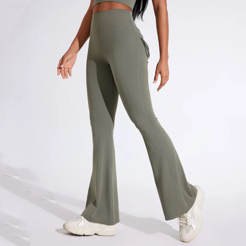 DIAS FIT JOY Women’s High-Waisted Bell Bottom Yoga Pants – Pocket Hip-Lifting Quick-Dry Fitness Gym & Running Leggings