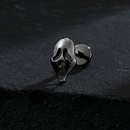 Right Grand ASTM F136 Titanium 16G Ghost Face Flat Back Earring – Halloween CZ Cartilage Stud for Helix, Labret & Nose Piercing Jewelry