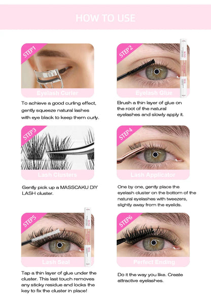 DIY 144 Cluster Lashes – Natural C/D Curl Individual Mink Eyelashes, Free Shipping, Home Makeup Supplies