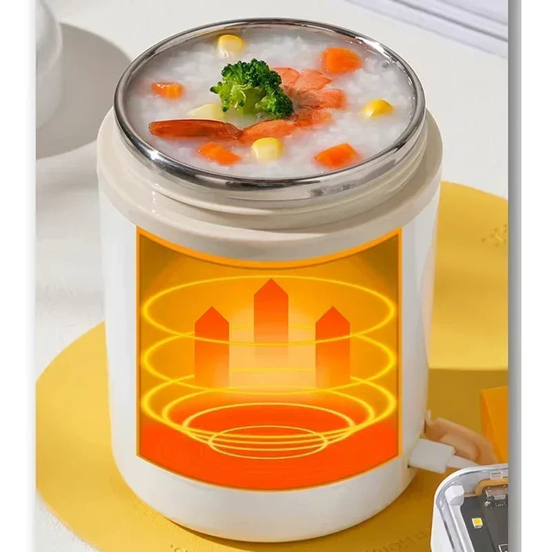 600ML USB Electric Heating Lunch Box — Portable Stainless Steel Food Warmer for Picnic, Milk, and Drinks (5V/12V/24V)