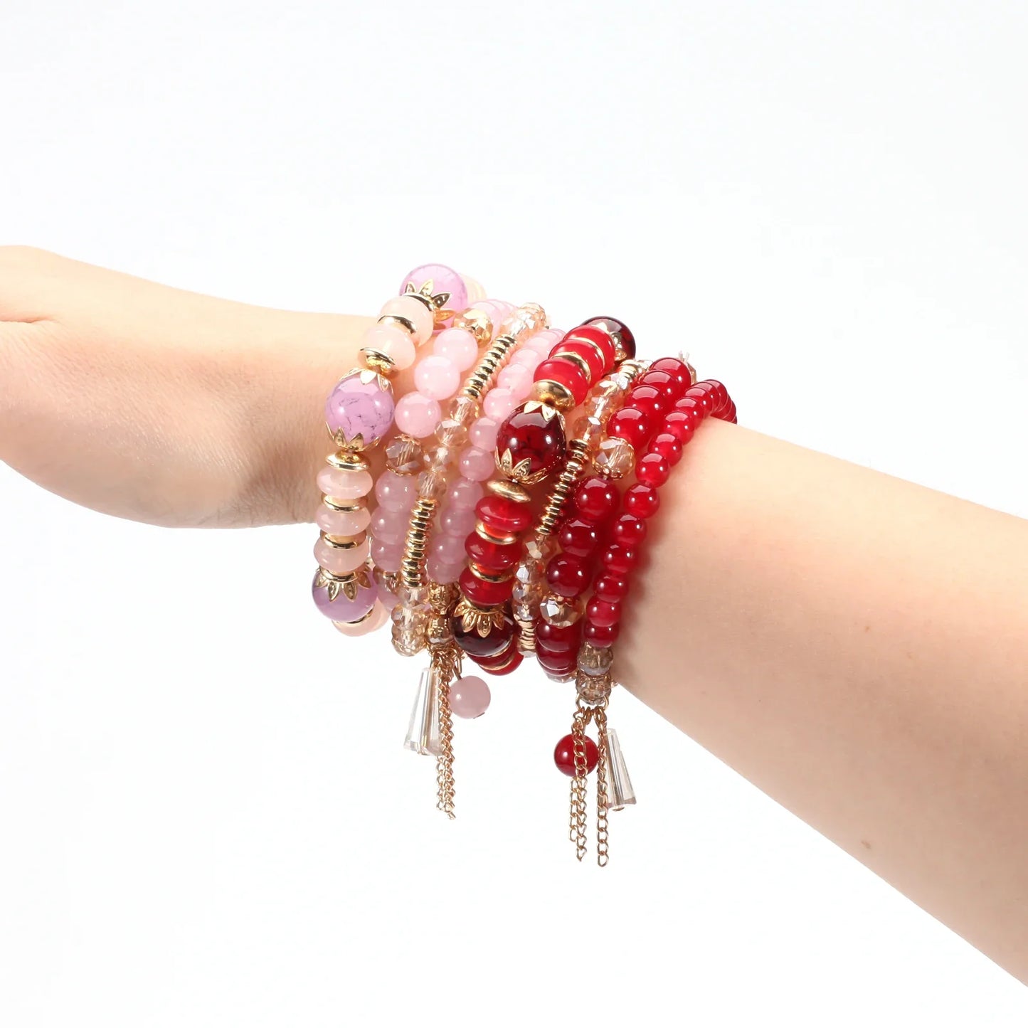 Bohemian Stackable Bead Bracelets for Women - Multilayered Pendant Charm Stretch Bangles
