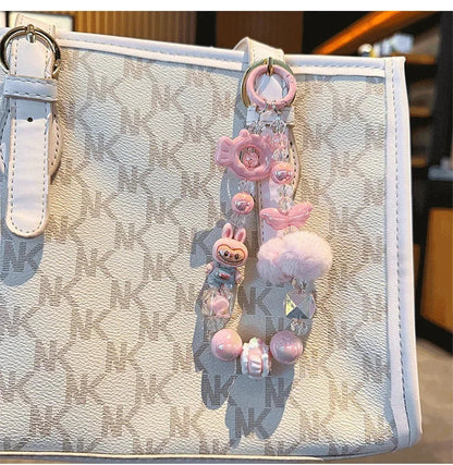New Rabbit Hairball Beaded Mobile Phone Chain — Cute Cartoon Lanyard & Bag Pendant, Popular Gift Phone Charm for Girls
