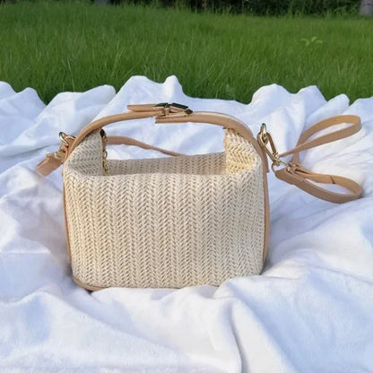 Summer Small Straw Handbag — Trendy Woven Bucket Crossbody Shoulder Bag, Casual Beach Tote for Girls