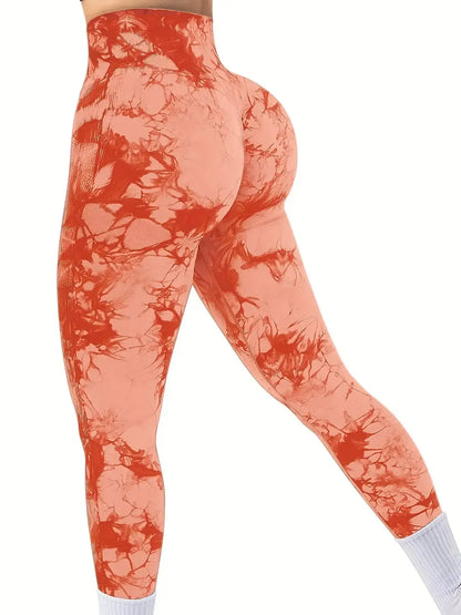 Women’s Tie-Dye Seamless High Waist Yoga Pants – Peach Lift Butt Sculpting Stretch Fitness Leggings