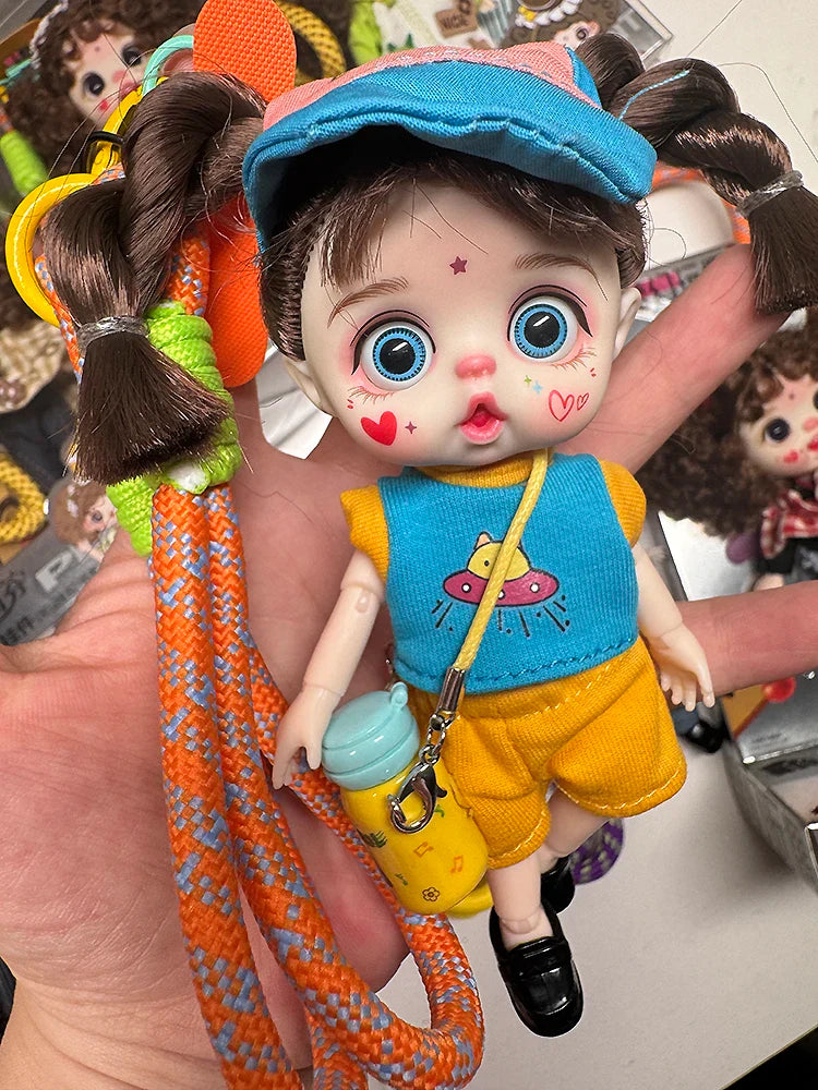 Mini Labbu Pocket Doll – Jointed Blythe-Style Boy & Girl Doll for Girls, Rainbow Ball Mobile Phone Decoration