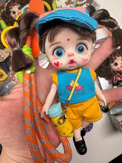 Mini Labbu Pocket Doll – Jointed Blythe-Style Boy & Girl Doll for Girls, Rainbow Ball Mobile Phone Decoration