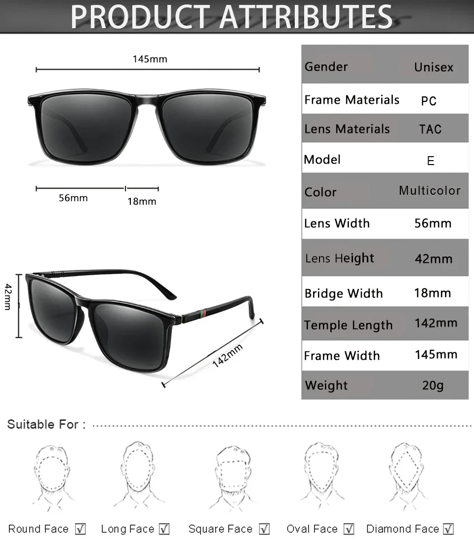 Luxury Square Vintage Polarized Sunglasses for Men & Women – UV400 Cycling, Driving, Fishing Eyewear