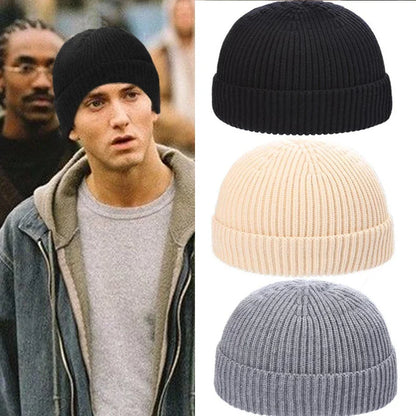 Unisex Solid Color Knit Beanie - Warm Brimless Winter Hat for Men and Women, Hip Hop Style Skullcap