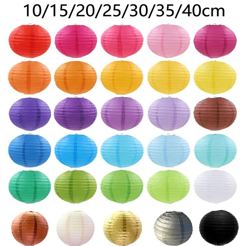 Round Paper Lantern Hanging Ball Decor for Wedding & Birthday Party, DIY Lampion Craft Supplies in White, Red & Blue