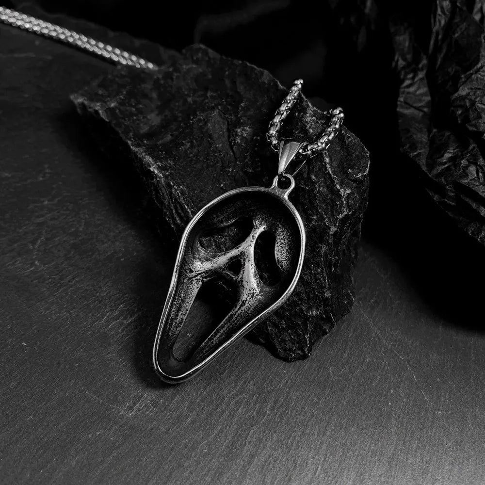 Screaming Skeleton Pendant Necklace – Vintage Hip Hop Punk Skull Stainless Steel Chain for Women and Men, Streetwear Fashion Jewelry