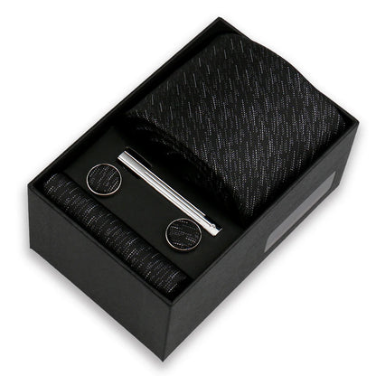 Men’s Fashion Tie Set Gift Box - 8cm Necktie with Handkerchief Cufflinks & Clip for Formal Business Suit Accessories