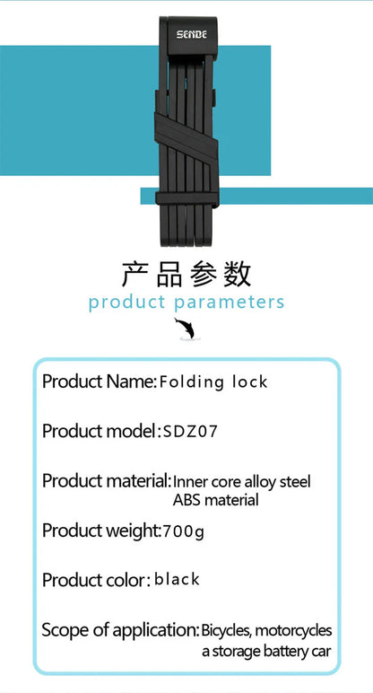 Folding Bicycle Chain Lock – Portable Anti-Theft E-Bike Cable Padlock, Compact Safety Lock for Bikes