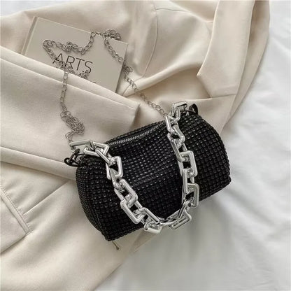 Allover Rhinestone Bucket Bag – Glitter Chain Prom Purse, Women's Mini Crossbody Bag (6.3 x 3.54 Inches)