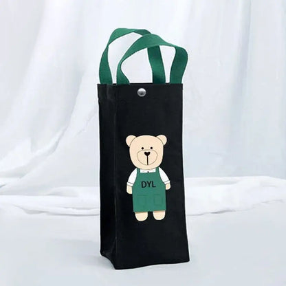 Cute Bear Portable Water Bottle Bag – Insulated Cup Cover Holder, Canvas Hand Carry Storage Bag for Camping & Travel Bottles