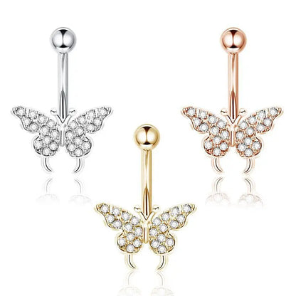 Stainless Steel CZ Belly Button Piercing – Heart & Butterfly Navel Barbell Jewelry for Women Sexy Navel Ring