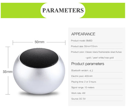 Metal Mini Wireless Bluetooth Speaker — HiFi Portable Subwoofer with Super Bass Stereo for Mobile, PC & Music Playback