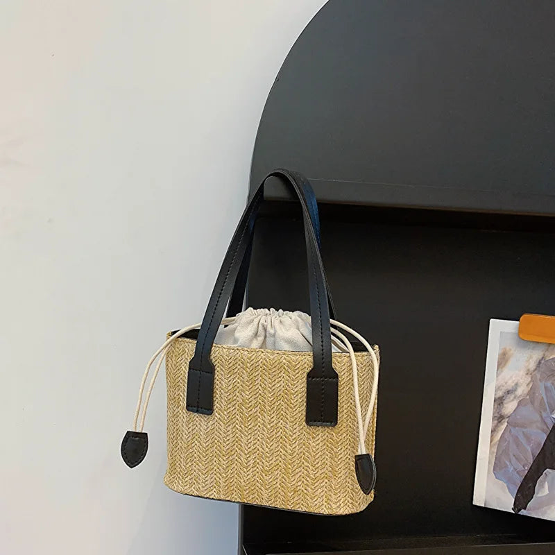 Fashion Straw Bucket Crossbody Bag – Women’s Summer Beach & Travel Shoulder Handbag