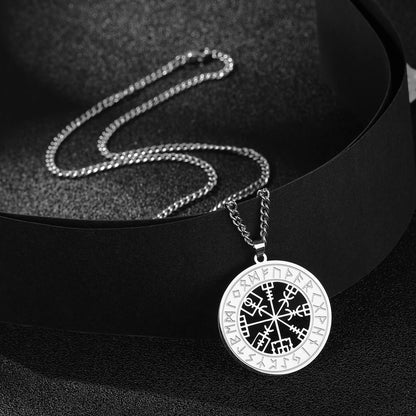 Viking Nordic Rune Compass Necklace – Stainless Steel Triquetra Amulet Pendant Jewelry Gift