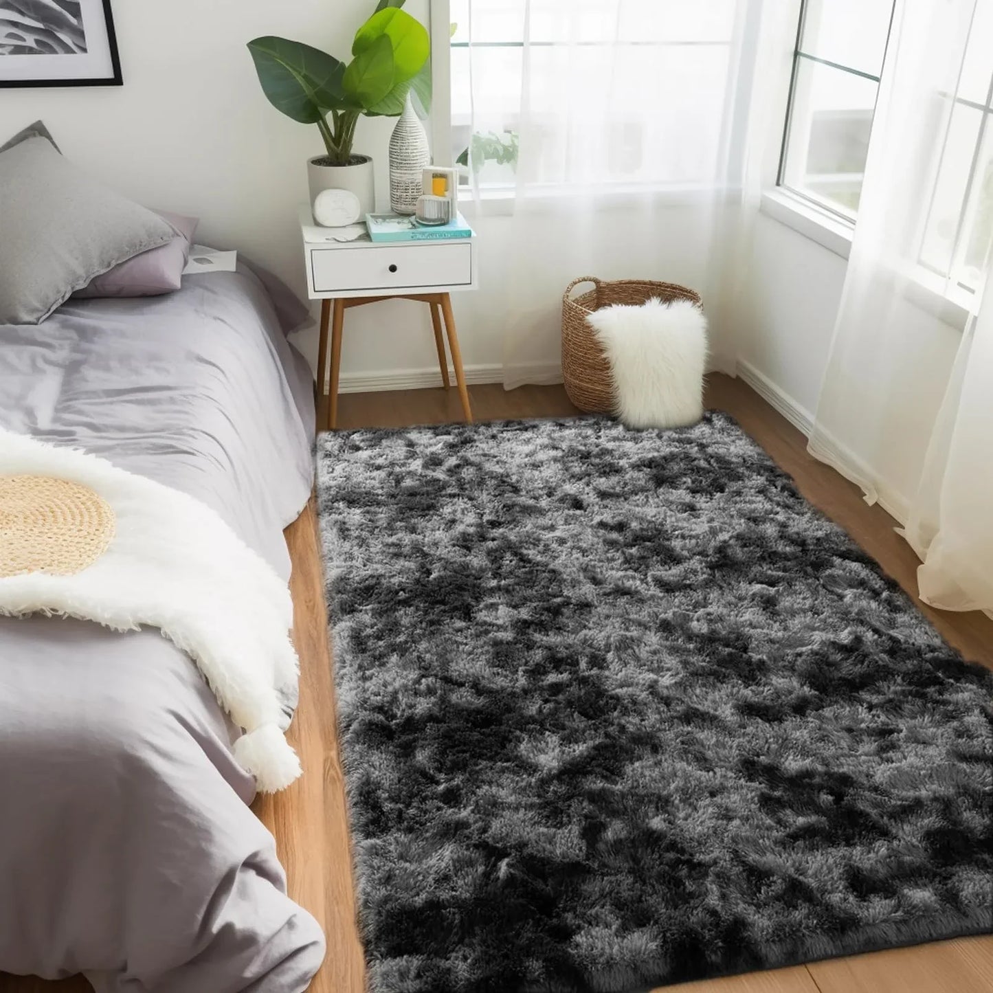 Minimalist Fluffy Area Rug - Slip-Resistant Living Room, Kids Room & Bathroom Home Decor Mat