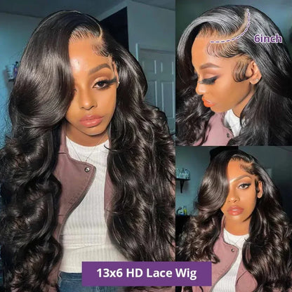 250% High Density Body Wave Lace Frontal Wig – 13x6 HD Transparent Human Hair, 30-40 Inch, Pre-Plucked for Women
